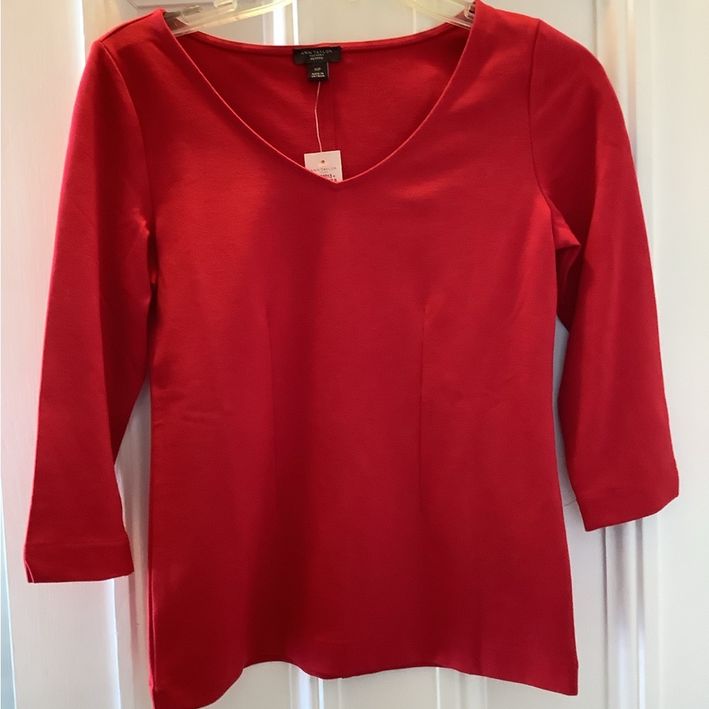 NWT Ann Taylor Petites Red 3/4 Sleeve Sweetheart Neck Knit Top XS